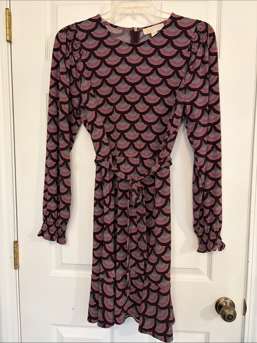 Michael Kora Long-Sleeve Pink Patterned Tie-Waist Dress